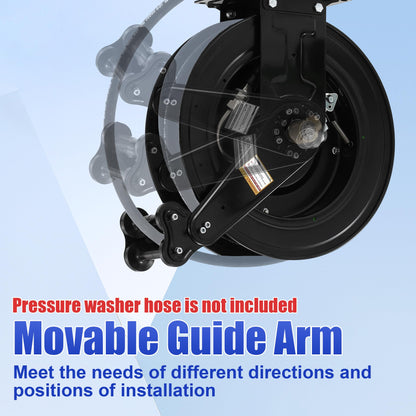 FIXFANS High Pressure Washer Hose Reel for Water/Air/Oil, 3/8" X 50 FT Steel Dual Arm Auto-Retractable Power Wash Hose Reel, Heavy Duty Hose Reel 4000 PSI