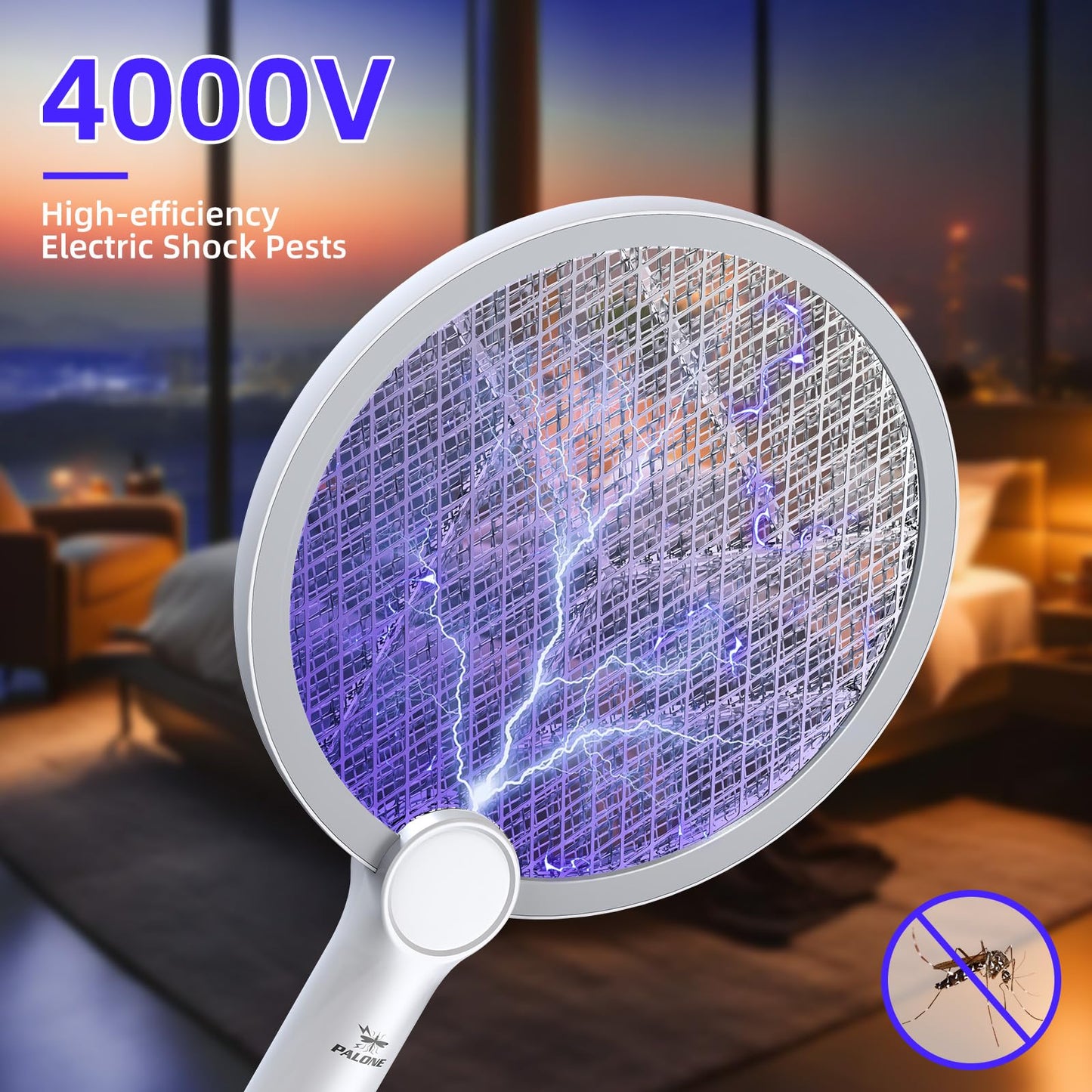 Electric Fly Swatter, 4000V Bug Zapper Racket, 2 in 1 Indoor Outdoor Mosquito Killer with 3-Layer Safety Mesh, Fly Zapper Racket with USB Rechargeable Base for Pest Insect Control 2 Pack