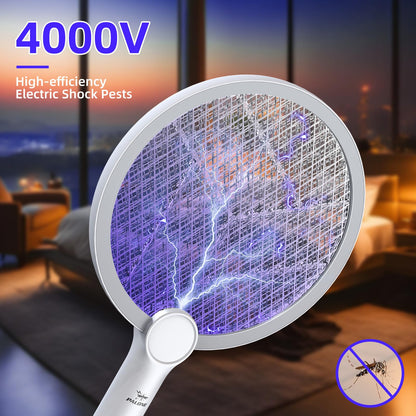 Electric Fly Swatter, 4000V Bug Zapper Racket, 2 in 1 Indoor Outdoor Mosquito Killer with 3-Layer Safety Mesh, Fly Zapper Racket with USB Rechargeable Base for Pest Insect Control 2 Pack