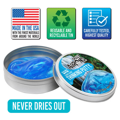 Crazy Aaron's Transparent Thinking Putty - 4" Falling Water Liquid Glass See Through Putty Tin - 90 Grams, Never Dries Out - Made in USA
