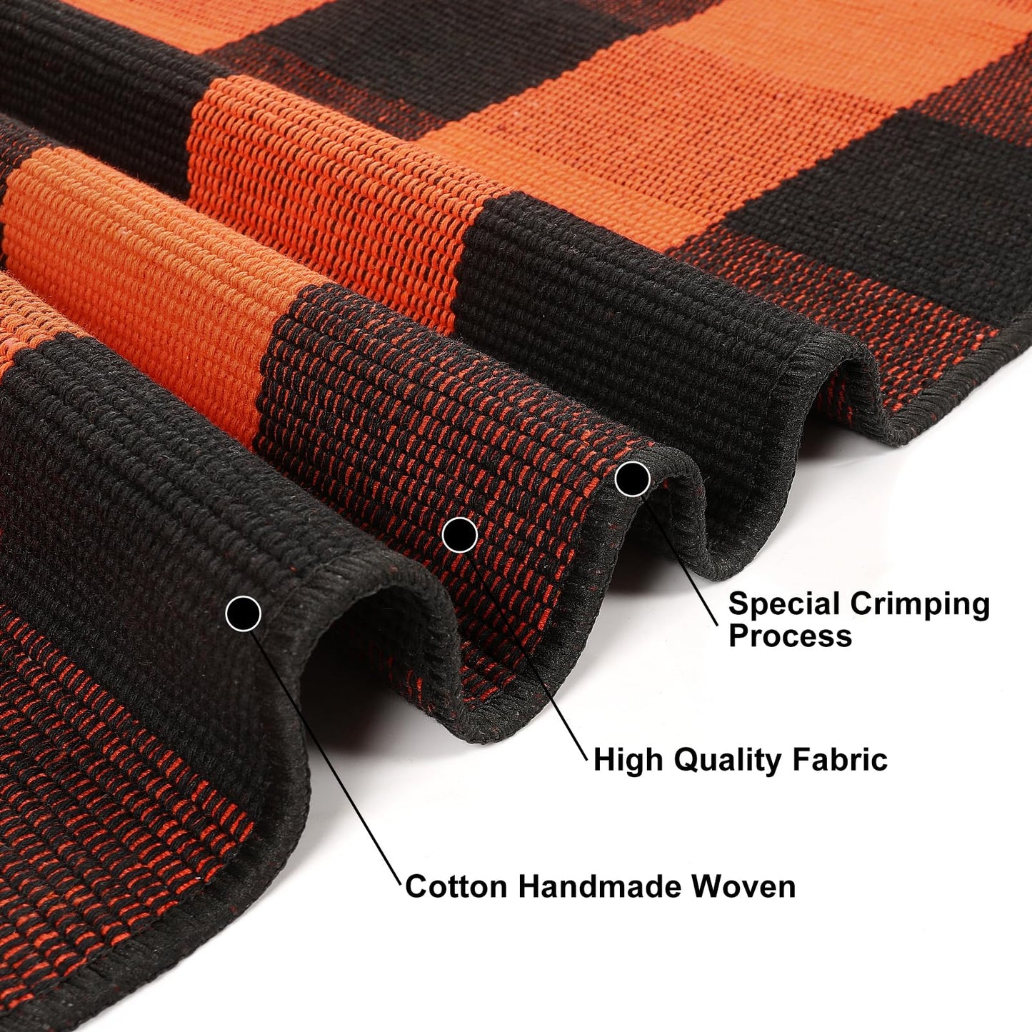 KIMODE Fall Outdoor Rug Buffalo Plaid Orange and Black 24"x51",Washable Cotton Fall Halloween Door Mat,Reversible Checkered Layering Rugs for Entryway,Halloween Front Porch Decor