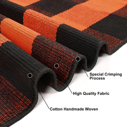 KIMODE Fall Outdoor Rug Buffalo Plaid Orange and Black 24"x51",Washable Cotton Fall Halloween Door Mat,Reversible Checkered Layering Rugs for Entryway,Halloween Front Porch Decor