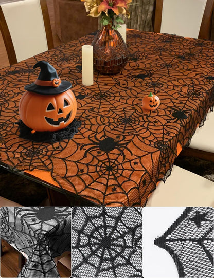 Halloween Table Cloth, Black Spider Web Lace Tablecloth for Rectangle Tables, Gothic Halloween Decor for Masquerade, Scary Movie Nights, Dinner Party Table Decorations 60 x 71 inch