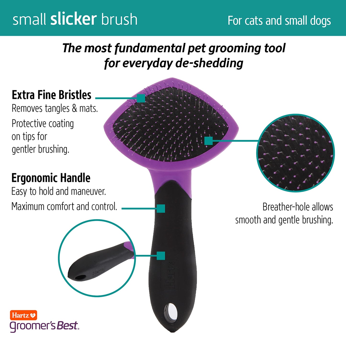 Hartz Groomer's Best Small Slicker Brush for Cats and Small Dogs, Black/Violet, 1 Count