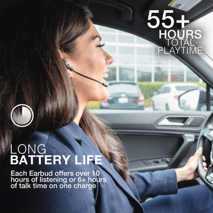 JLab Work Buds in-Ear True Wireless Headset with Detachable Noise-Canceling Boom Mic, Black, Long 55+ Total Hours Playtime, Bluetooth Multipoint, USB-C Charging Dock