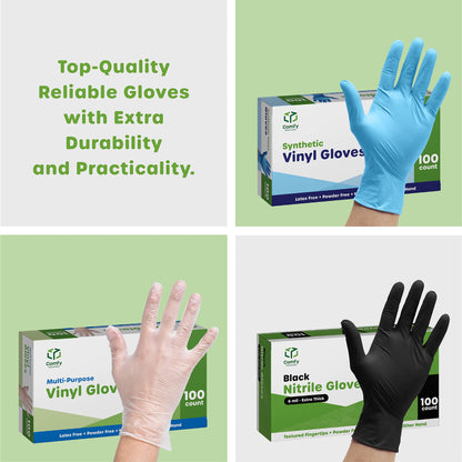 Comfy Package [100 Count Blue Nitrile Gloves, Disposable Gloves - 4 Mil, Latex & Rubber Free, Non-Sterile Powder Free Gloves - Small