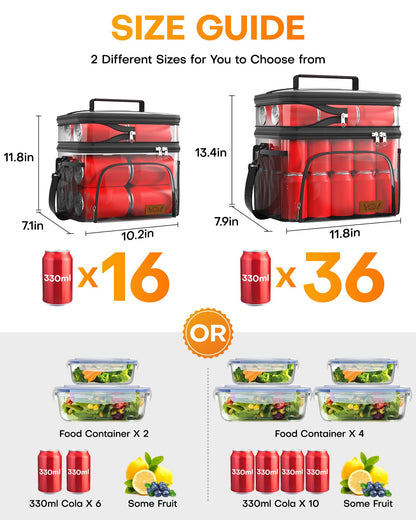 HOTOR Insulated Lunch Box for Men & Women - Leak-Proof Cooler Lunch Bag with 4 Pockets, Adjustable Strap, Ideal for Work, Picnic, Travel - Black, 2 Layers, Medium, 10.24"×7.09"×11.81"