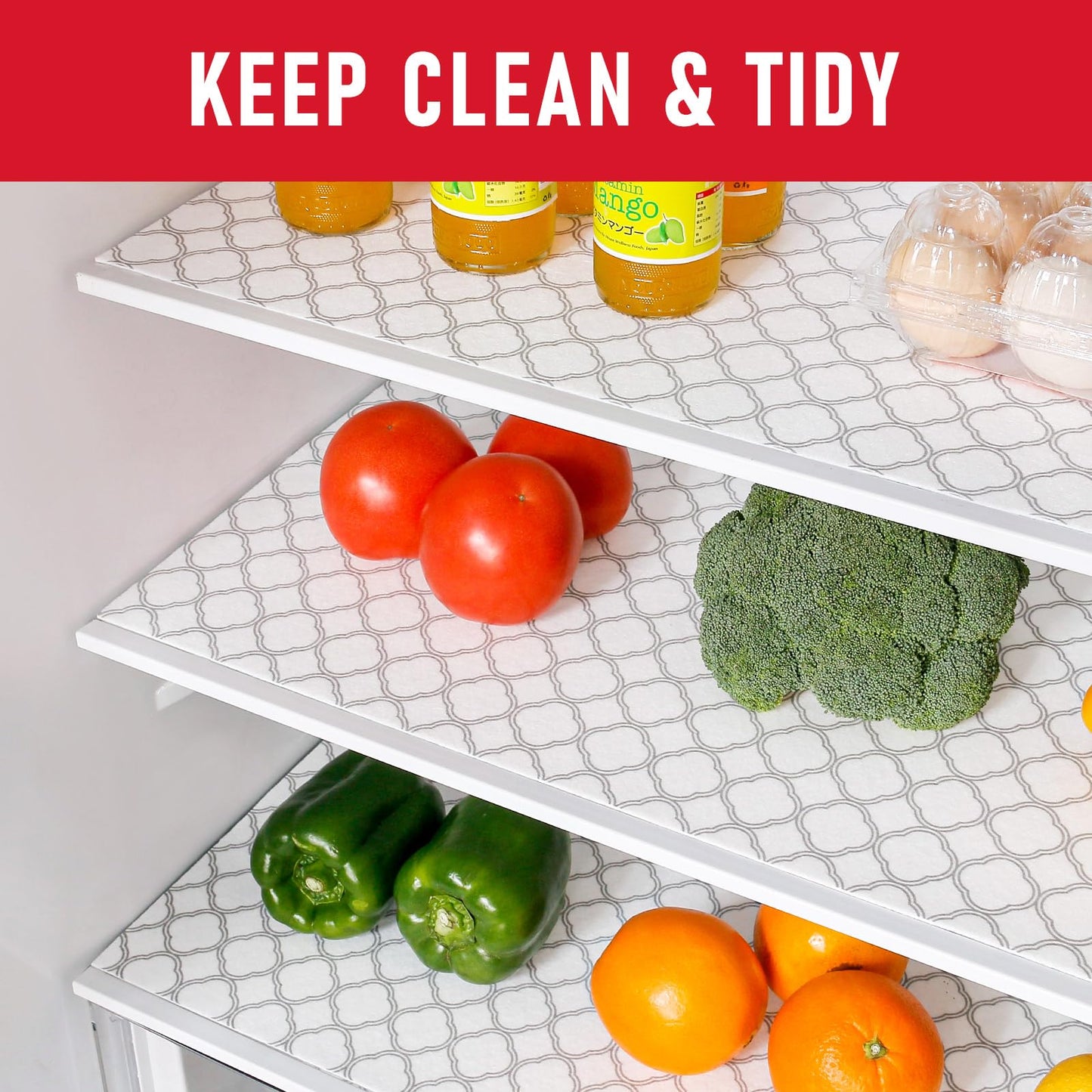 Cooyes Non Slip Refrigerator Liners, 2-in-1 Fridge Mats and Fresh-Keeping Shelf Liners, Absorbs Excess Moisture, BPA-Free, Multiple Sizes for Glass Shelves Kitchen Cabinets Drawers, 6 Pack, 12" × 24"