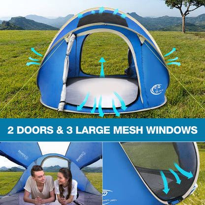 Easy Pop Up Tent 4 Person Waterproof - Pop-Up Camping Tents Automatic Tent Throw Pop Up Instant Flip Pop Tent for Camping,by ZOAMKE(Blue)