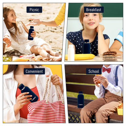 Exllena Small Water Bottle 12oz with Clip, Double Wall Stainless Steel Vacuum Small Insulated Water Bottle Keeps Drinks Cold 24 Hrs/Hot 12 Hrs for Kids Handbag School BPA Free (Navy Blue)