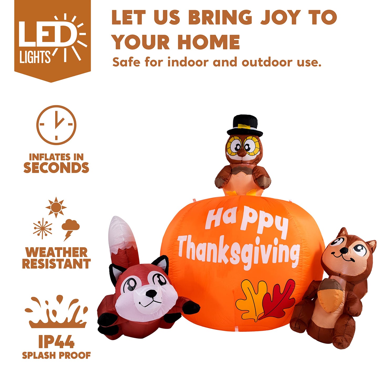 Joiedomi 6 FT Tall Thanksgiving Inflatable Turkey on Pumpkin, Inflatable Racoon and Squirrel with Build-in LEDs Blow Up Inflatables for Thanksgiving Party Outdoor, Yard, Garden, Lawn Fall Decorations
