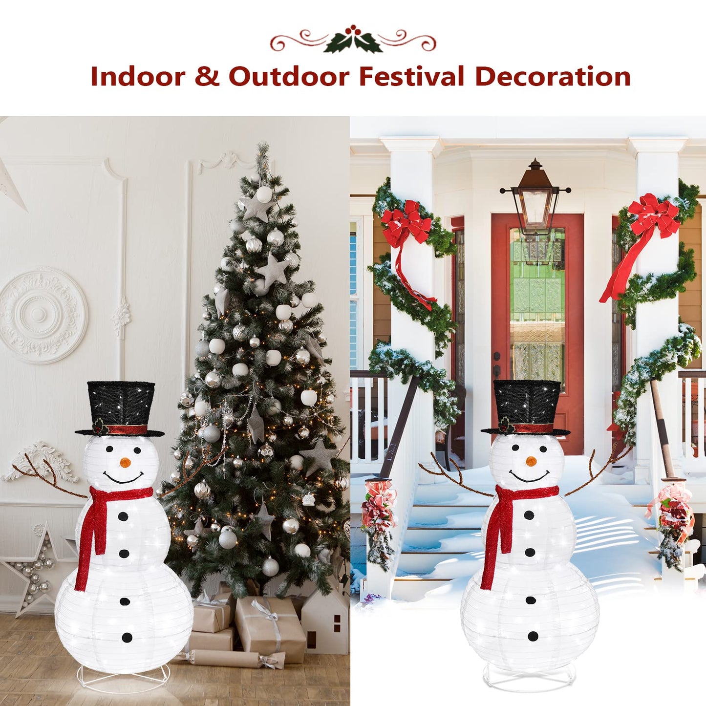 VINGLI Snowman Outdoor Christmas Decorations with 90 LED Lights, Lighted Snowman with Top Hat Holiday Ornaments Yard Decor for Home, Lawn and Front Yard-4 FT