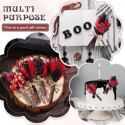10 Pack Halloween Flowers Bouquets Red Black Series Mini Dried Flower with Stem Natural Dry Flower Bundles Dried Floral Arrangement for Vase DIY Goth Wedding Decor