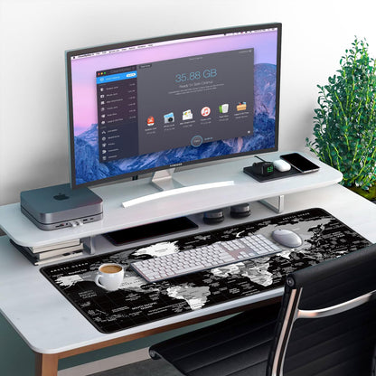 KMLVILE World Map Gaming Mouse Pad Large,XL Desk Pad Computer Game Desk Mat for Keyboard and Mouse with Non-Slip Base,Stitched Edges,Waterproof Mousepad for Gamer,Office &Home(Black,31.5" x 11.8")