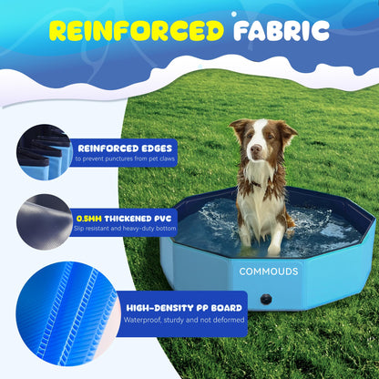 COMMOUDS Foldable Dog Pool, Collapsible Hard Plastic Dog Kiddie Swimming Pool, Portable Pet Bath Tub Wading Pools for Kids and Puppy Small Medium Large Dogs(40inch.D x 8inch.H)