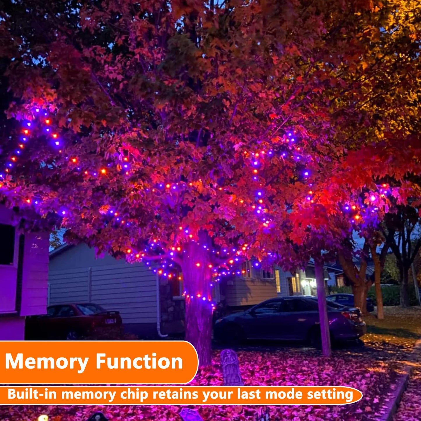 Joomer Orange Purple Halloween Lights, 100FT 300 LED String Lights with 8 Modes Timer Waterproof Plug in Indoor Outdoor String Light Connectable for Halloween Decorations