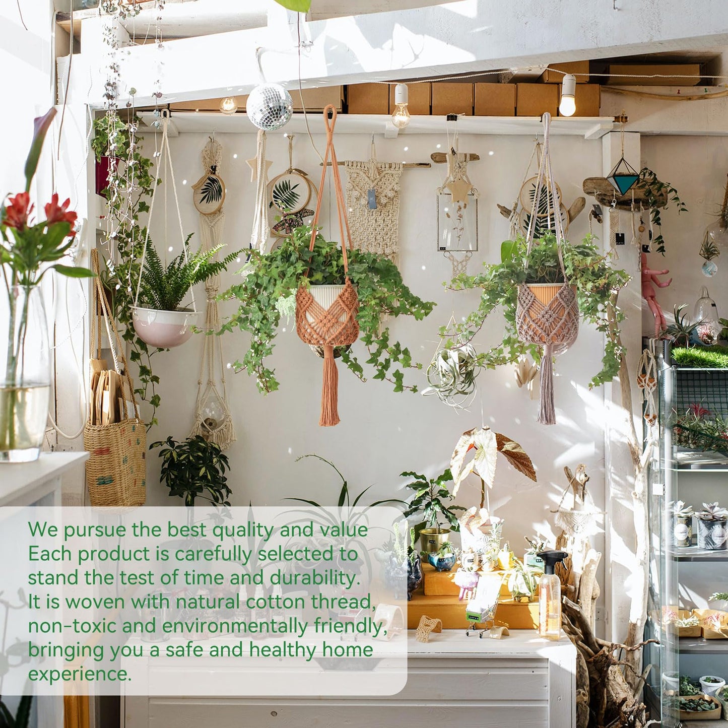 Hanging Planter with Patterns,2Packs Macrame Plant Hangers Indoor Macrame for up to 8 inch Pot Crochet Boho Plant Hanger Holder for Indoor Outdoor with 2S Shaped Stainless Steel Hooks (Caramel)