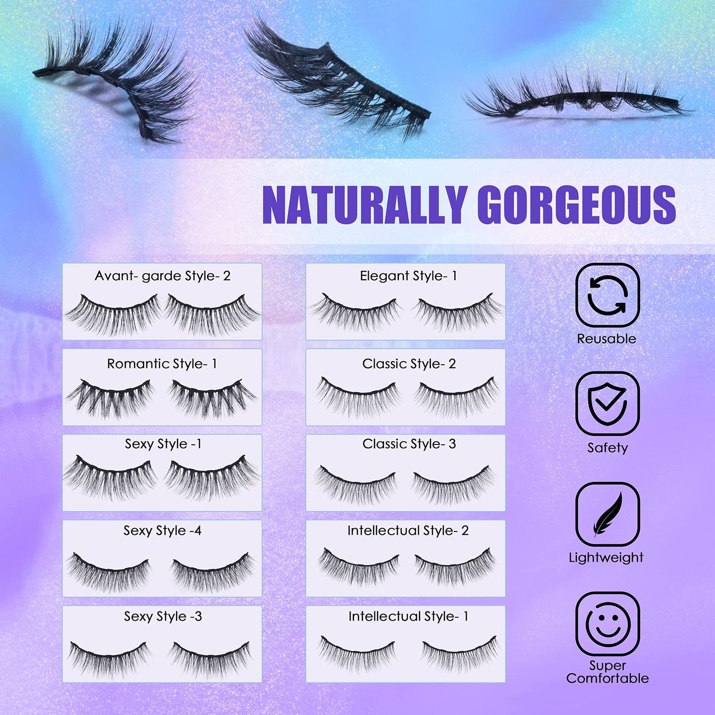 DEJAVIA Magnetic Lashes [10 Pairs], Premium Natural Looking, Reusable Lightweight Wispy Strong Magnetic Eyelashes with Applicator and Tweezers, No Glue Needed