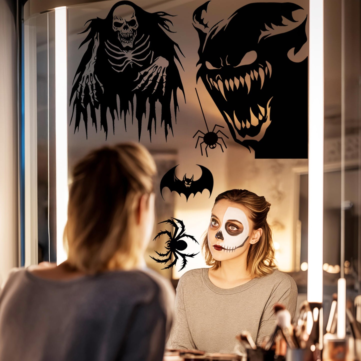 5 Sheets 37 Pcs Giant Spooky Halloween Window Clings Scary Monster Window Decal Stickers for Halloween Decoration Supply