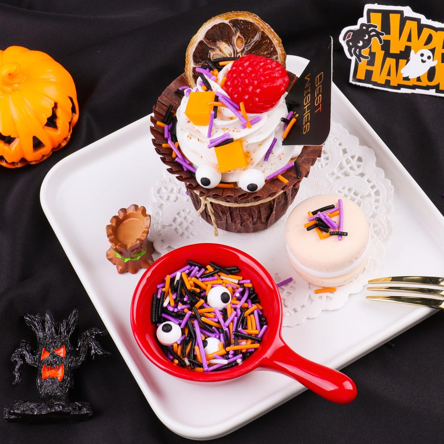 Halloween Sprinkles, Black Orange Purple White Jimmies with Edible Candy Eyes for Cake Decorating, 4.6oz Cookie Cupcake Decorations for Spooky Halloween Baking & Party Treats