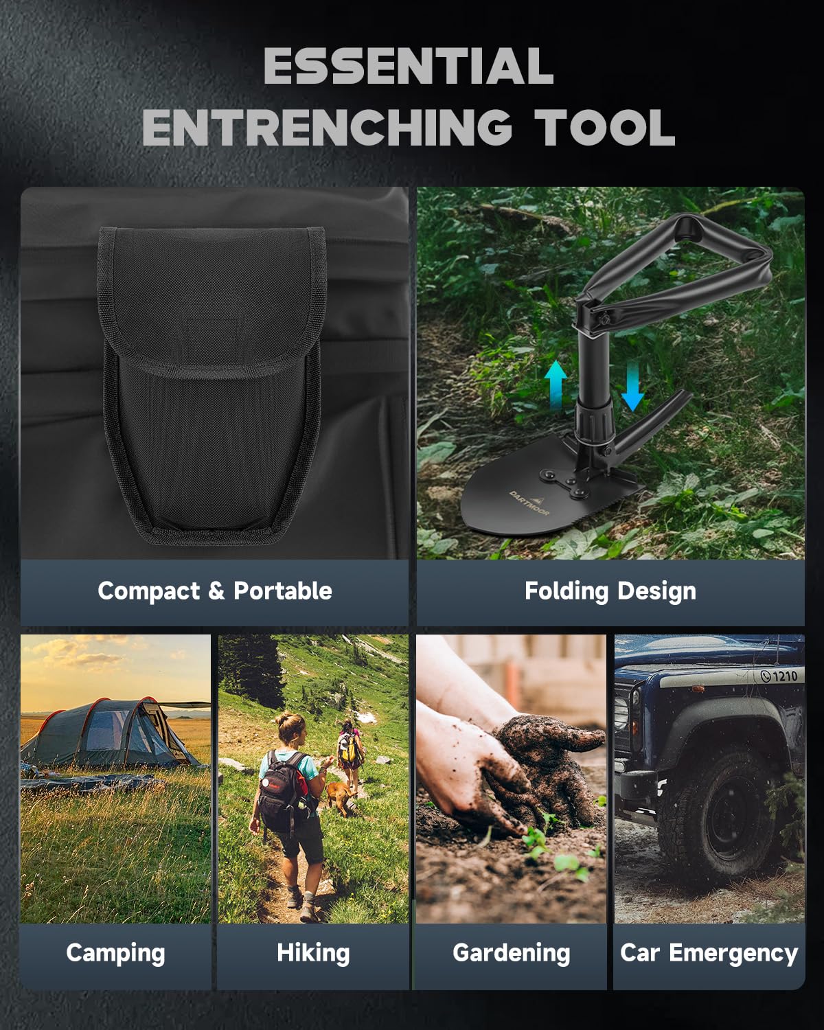 DARTMOOR Mini Folding Shovel High Carbon Steel, Portable Lightweight Outdoor Tactical Survival Foldable Mini Shovel, Entrenching Tool, Camping, Hiking, Digging, Backpacking, Car Emergency