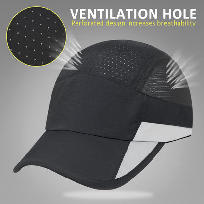 GADIEMKENSD Running Hat, Mens Outdoor Hat Unstructured Baseball Cap UPF 50 UV SPF Exercise Run Caps Reflective Breathable Light Sun Hats Quick Dry Mesh Summer Sports Hat Cap Men Woman Under 10 Black
