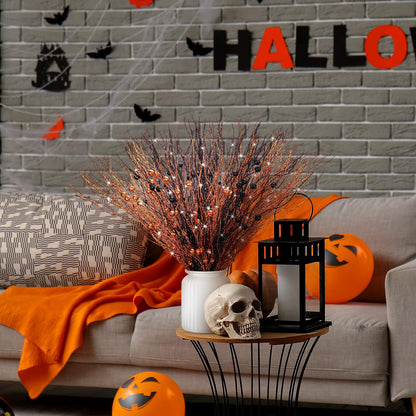 Giegxin 16 Pack Halloween Artificial Glitter Berry Stem, 17 Inches Fall and Thanksgiving Floral Picks Branches for Vase Centerpieces Labor Day Decor Holiday Ornaments(Black, Orange)