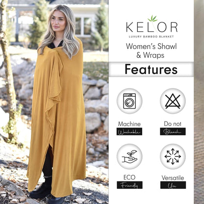 K E L O R Luxury Cooling Travel Blanket - Stretchy, Lightweight Soft & Breathable Shawl Wraps for Women | Easy-Care, Perfect for Travel, Airplane Blanket or Women Shawl(Golden, Single-Sided)