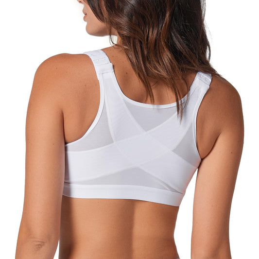 Leonisa Women's Posture Corrector Wireless Back Support Bra, White, 34B