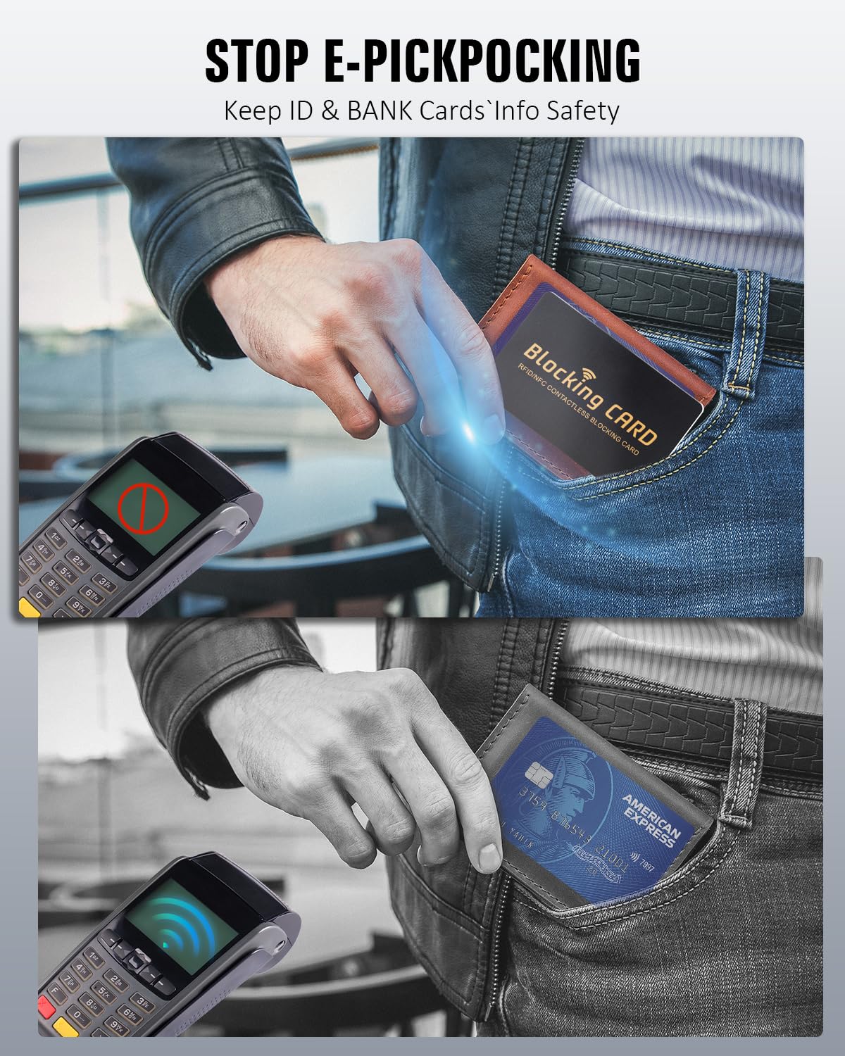 Schembo RFID Blocking Card,Contactless NFC Debit Credit Card Passport Protector, One Card Protects Entire Wallet/Purse for Men & Women, Smart Slim Design Perfectly Fits in Wallet/Purse (4Pack Black)