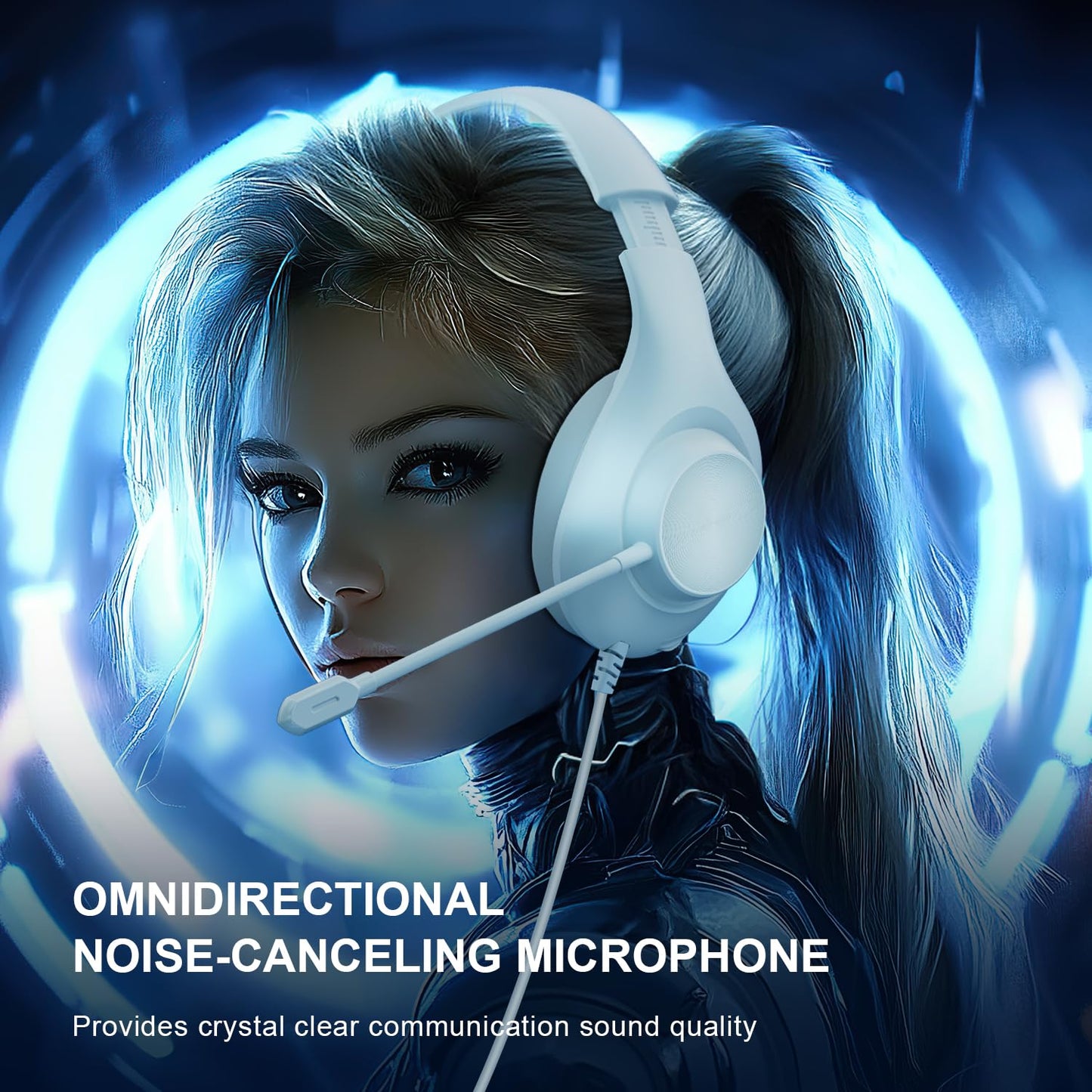 Gaming Headset for PS5 PS4 PC, Wired Headsets with 7.1 Surround Sound, H-7 Gaming Over Ear Headphones with Noise Cancelling Flexible Mic Memory Earmuffs, for PC/PS5/PS4/XboxSeries X/S/Switch (White)