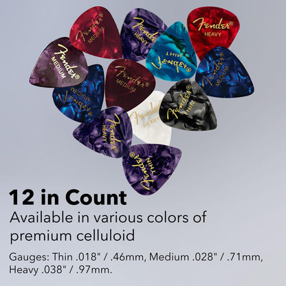 Fender Premium Picks Sampler - 12 Pack Includes Thin, Medium & Heavy Gauges (Austin Bazaar Exclusive)