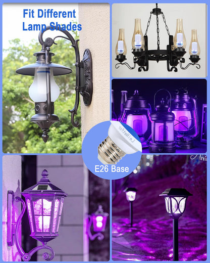LeiNetfor Upgraded LED Purple Flame Light Bulbs - Halloween Decorations Outdoor Light Bulbs,E26/E27 Base Christmas Purple Flickering Light Bulbs Outdoor, 4W LED Flame Bulbs Lights (4 Pack)