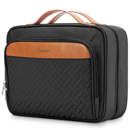 COOSKY Travel Hanging Toiletry Bag for Women, with Jewelry Organizer Compartment, Medium Waterproof Hanging Makeup Accessories, Cosmetic Essentials, Toiletries Dopp Kit Set with Trolley Belt, Black