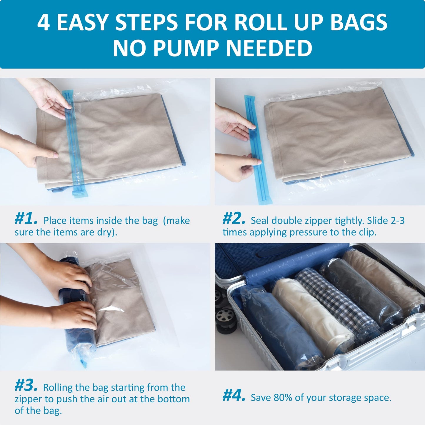 Compression Bags for Travel - Travel Essentials - 24 Pack Space Saver Bags - No Vacuum Needed - Compression Packing Bags for Cruise Accessories