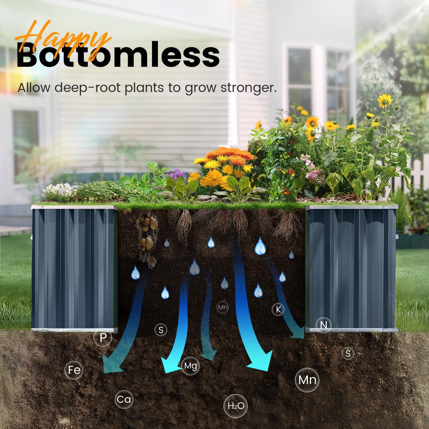 KING BIRD Raised Garden Bed 68" x 36" x 24" Heightened Galvanized Steel Metal Planter Box Outdoor for Deep-Rooted Vegetables, Flowers, Large Raised Bed Kit (Dark Grey)