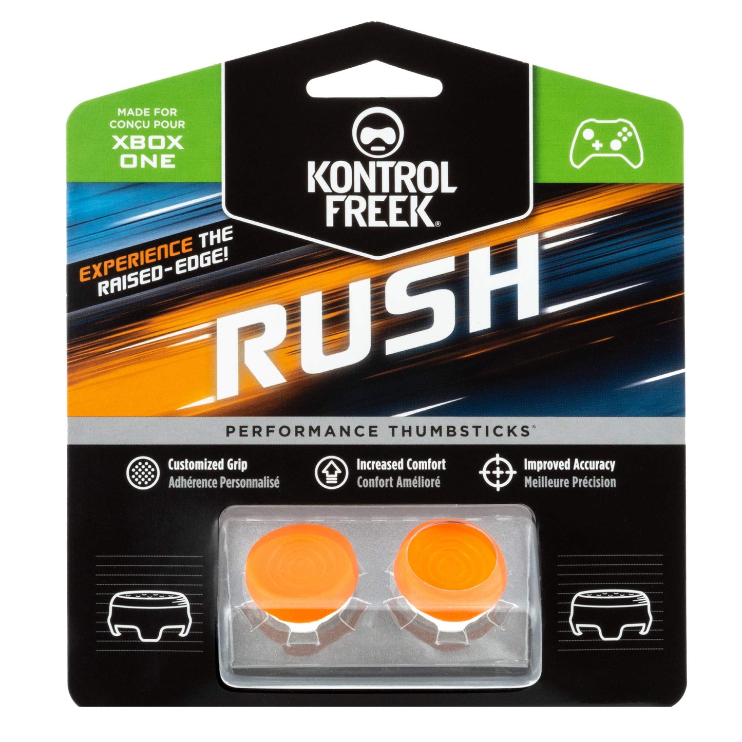 KontrolFreek Rush Performance Thumbsticks for Xbox One and Xbox Series X | Performance Thumbsticks | 2 Mid-Rise, Concave | Orange/White