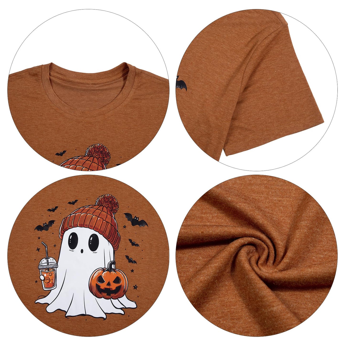 Halloween Shirts for Women Cute Ghost Shirt Fall Pumpkin Tshirt Coffee Lover Graphic Tees Casual Short Sleeve Tops