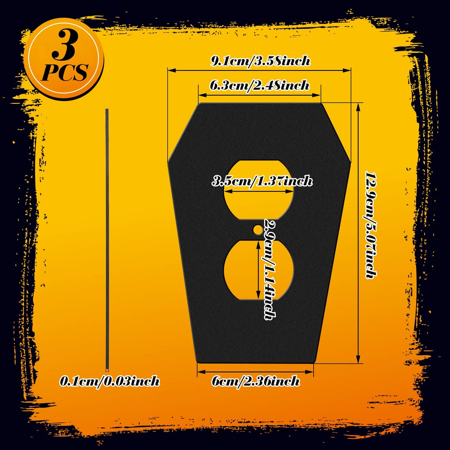 Peryiter 3 Pieces Gothic Coffin Light Switch Cover Wall Plate Gothic Halloween Decor Switch Cover Coffin Outlet Light Goth Bat Wall Plate Outlet Accessory for Bedroom Home Office(Elegant Style)