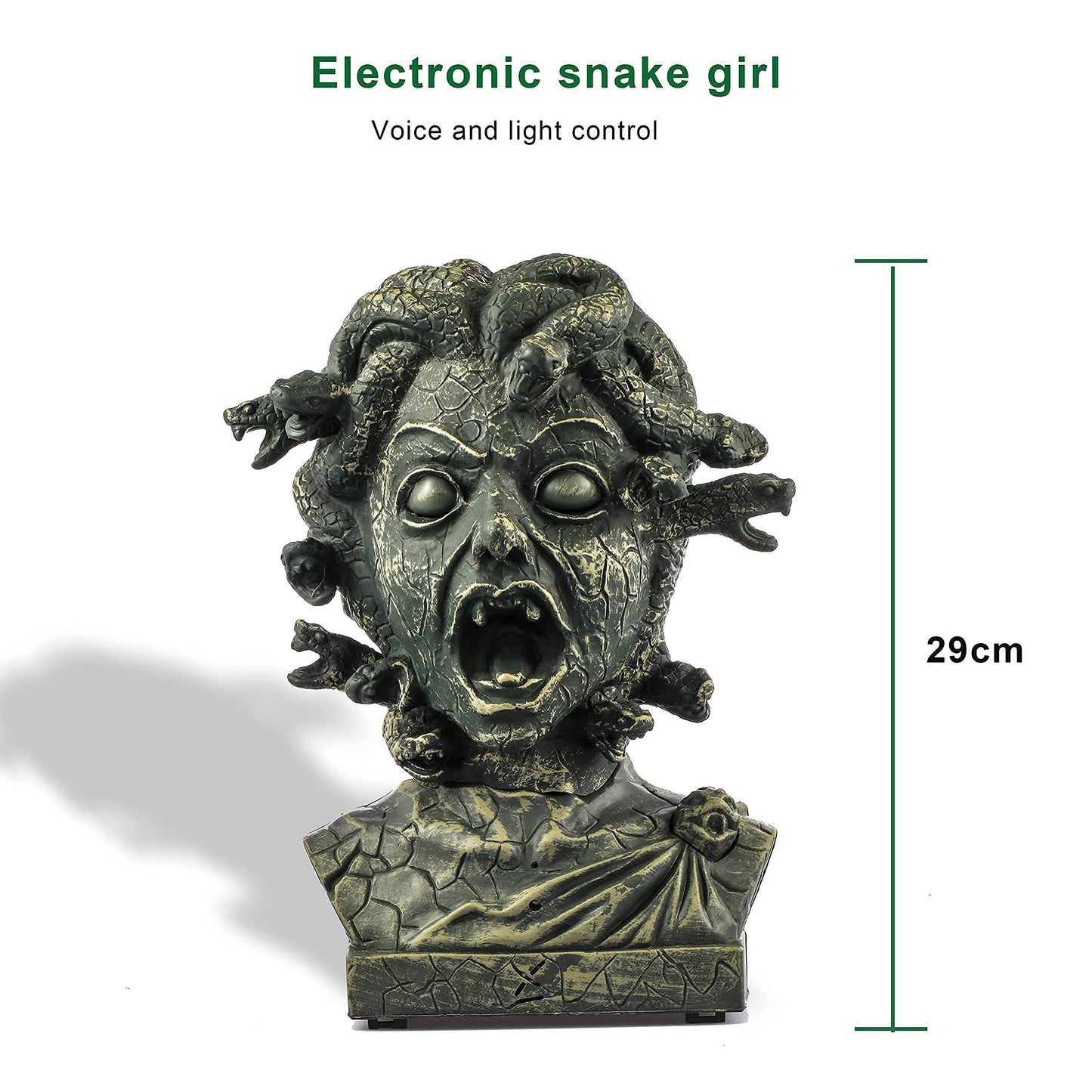 EVAPLUS 12 inch Electronic Animated Medusa Bust,Indoor/Outdoor Halloween Decoration,Creepy Tabletop Decor