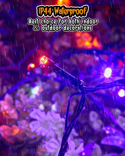 66FT Purple & Orange Halloween Lights Outdoor, 200 LED Halloween String Lights with 8 Modes, Plug in Orange Purple Hanging Twinkle Waterproof Light for Party Garden Bedroom Decorations