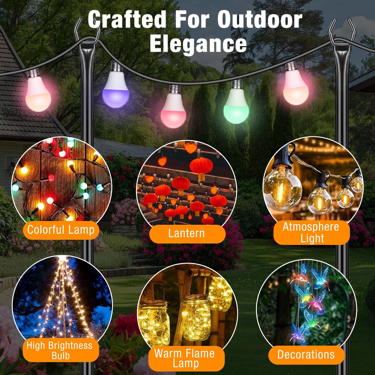 FHNFHN String Light Poles 4 Pack,10FT Metal String Light Poles for Outside, Adjustable Outdoor Poles for Patio, Deck, Garden, Wedding, Backyard, Christmas Party Decor, Sturdy with Hooks