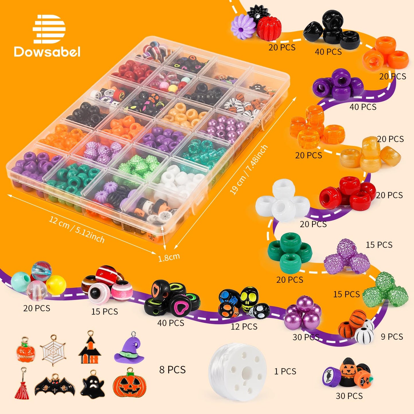 Dowsabel Bracelet Making Kit, Halloweens Beads for Bracelets Making Pony Beads Polymer Clay Beads Smile Face Beads Letter Beads for Jewelry Making, DIY Arts and Crafts Gifts for Girls Age 6-12