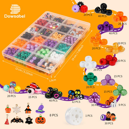 Dowsabel Bracelet Making Kit, Halloweens Beads for Bracelets Making Pony Beads Polymer Clay Beads Smile Face Beads Letter Beads for Jewelry Making, DIY Arts and Crafts Gifts for Girls Age 6-12
