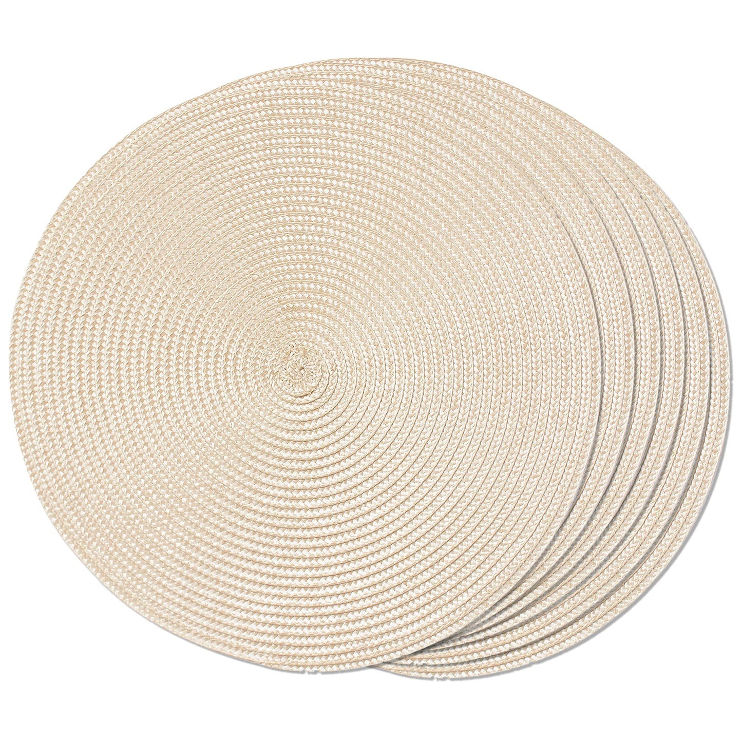 FunWheat Round Braided Placemats Set of 6 Table Mats for Dining Tables Woven Washable Non-Slip Place mats 15 inch for Easter Decoration(Ivory Beige, 6pcs)