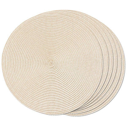 FunWheat Round Braided Placemats Set of 6 Table Mats for Dining Tables Woven Washable Non-Slip Place mats 15 inch for Easter Decoration(Ivory Beige, 6pcs)