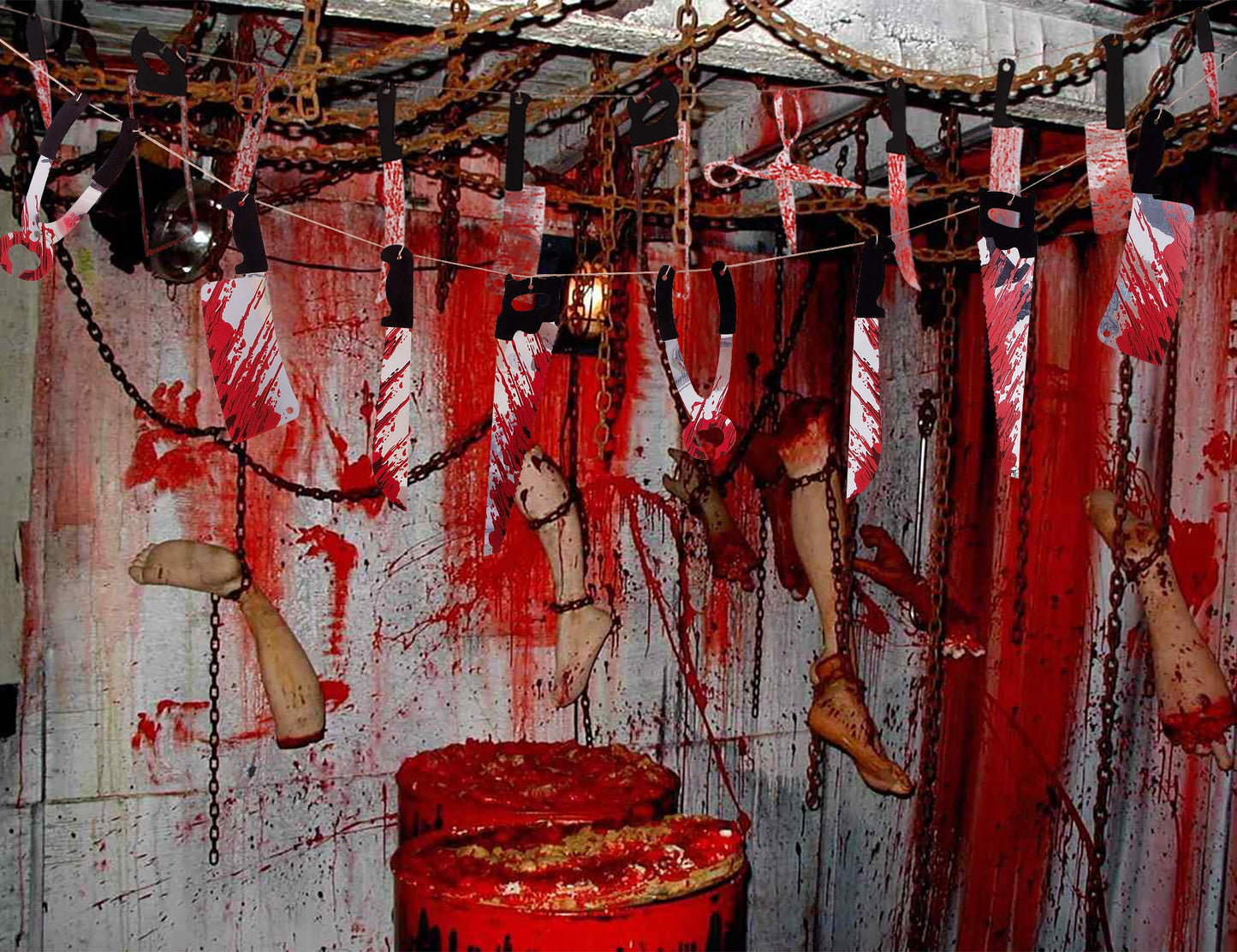 Halloween Party Decorations Bloody Banner: Horror Scary Garland Decor for Creepy Movie Theme Birthday Carnival Spooky Props Supplies, 4PCS