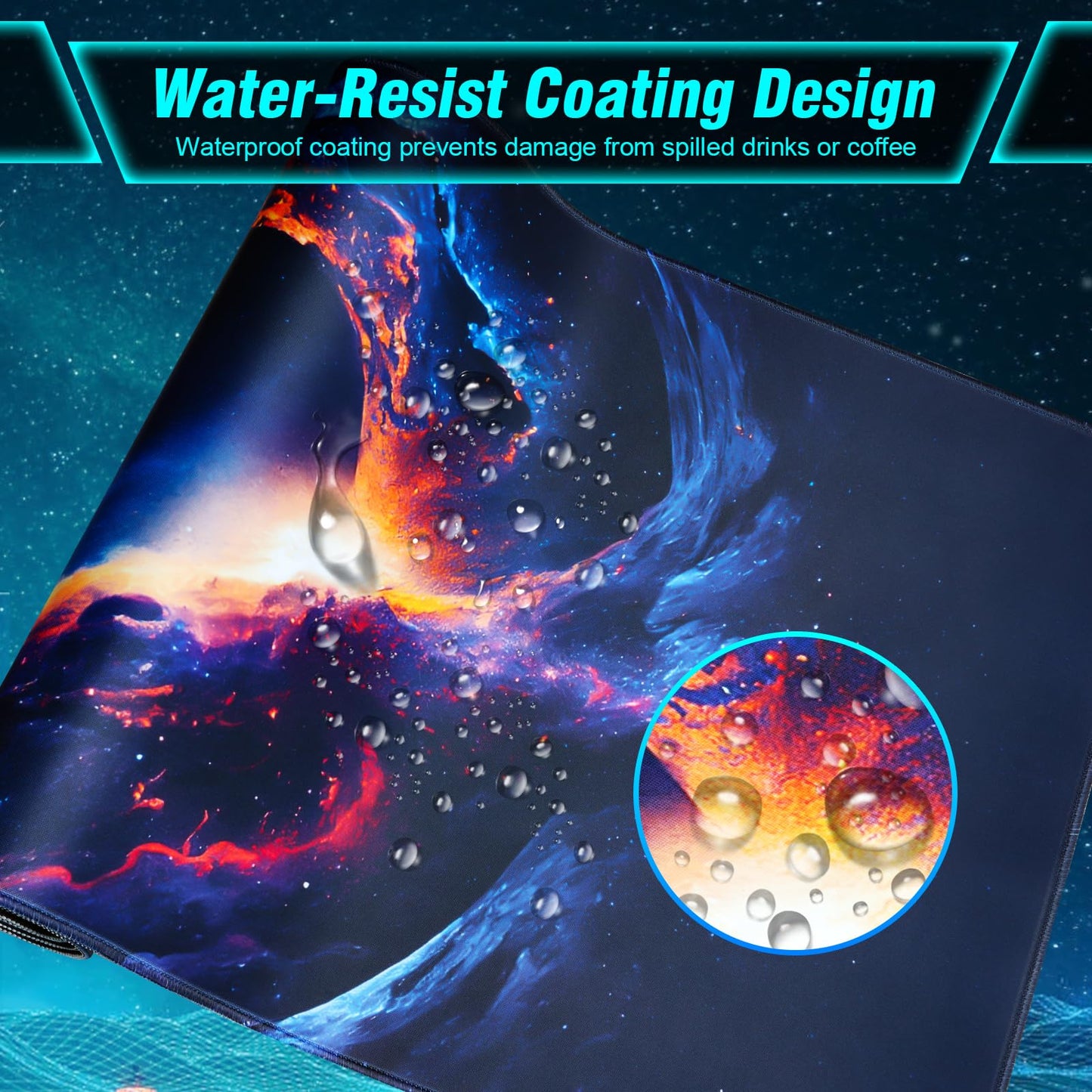 Large Gaming Mouse Pad, Technological Nebula Style Professional Gaming Mousepad, Non-Slip Waterproof Rubber Base Mouse Pad for Gaming & Office & Home, 31.5 x 11.8inch Full Desk Mouse Pad
