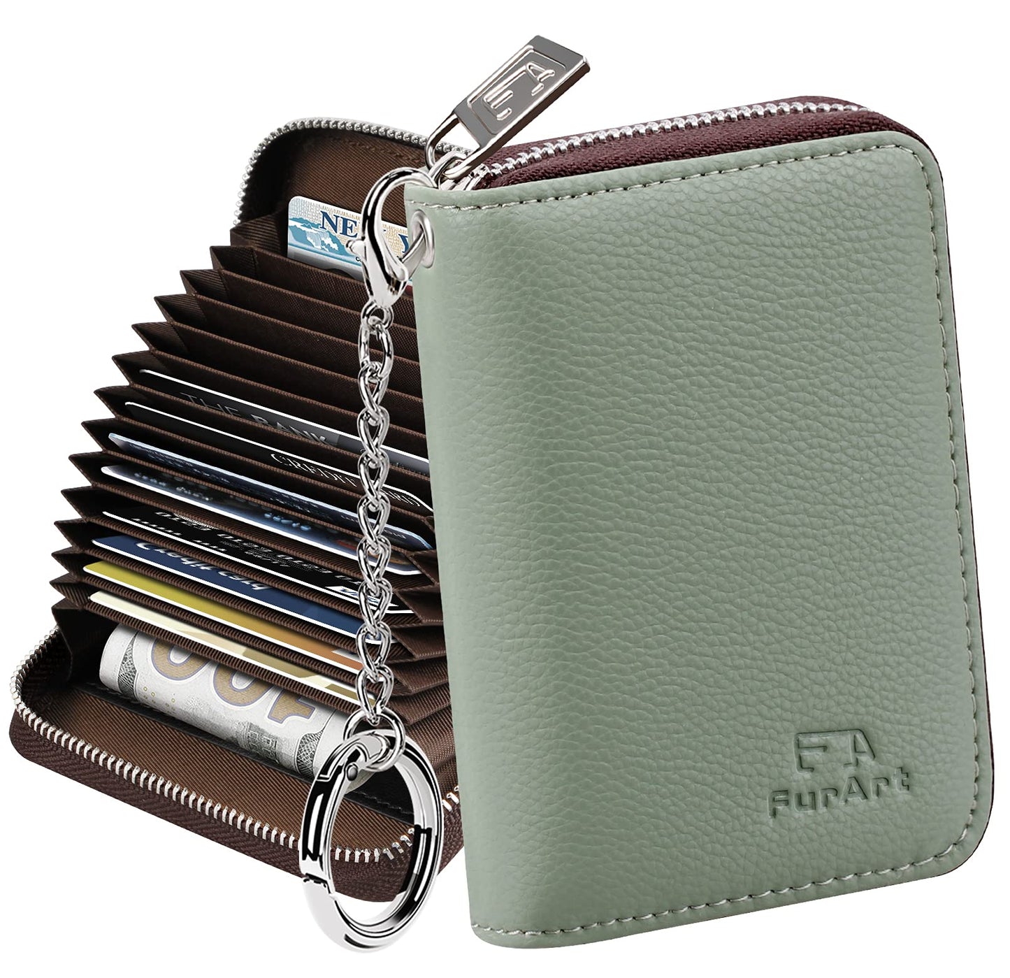 FurArt Zipper Wallet Women, RFID Blocking Credit Card Wallet, Business Card Holder, Compact Size KeyChain Wallet