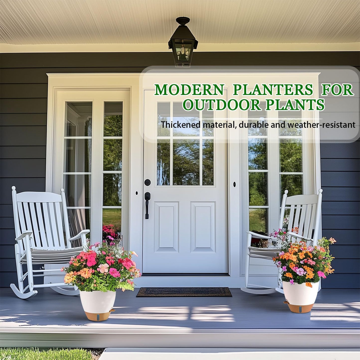 Fielda 8/10/12 Inch Self Watering Pots for Indoor/Outdoor Plants - Large Plastic Planter with Drainage Holes, Water Level Indicator & Deep Reservoir, Modern Decorative Flower Pots (White)